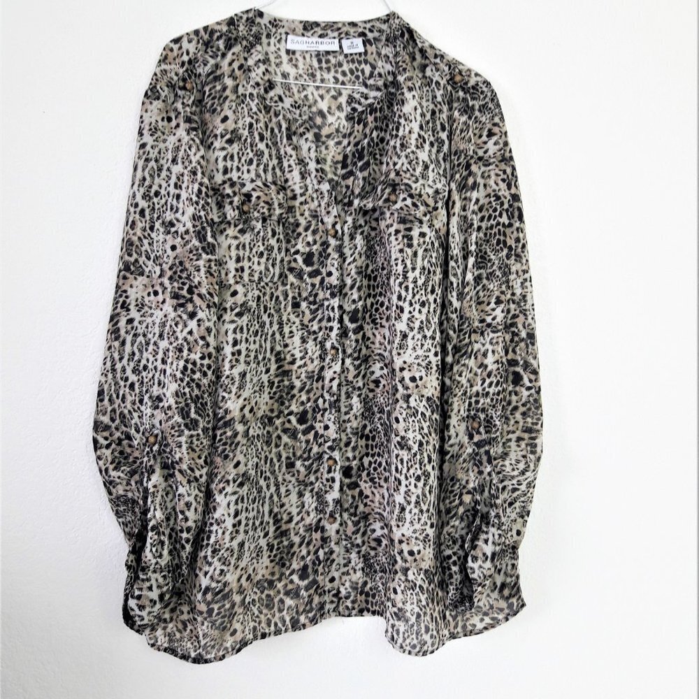 Sag Harbor cheetah print Sheer Blouse 1X career